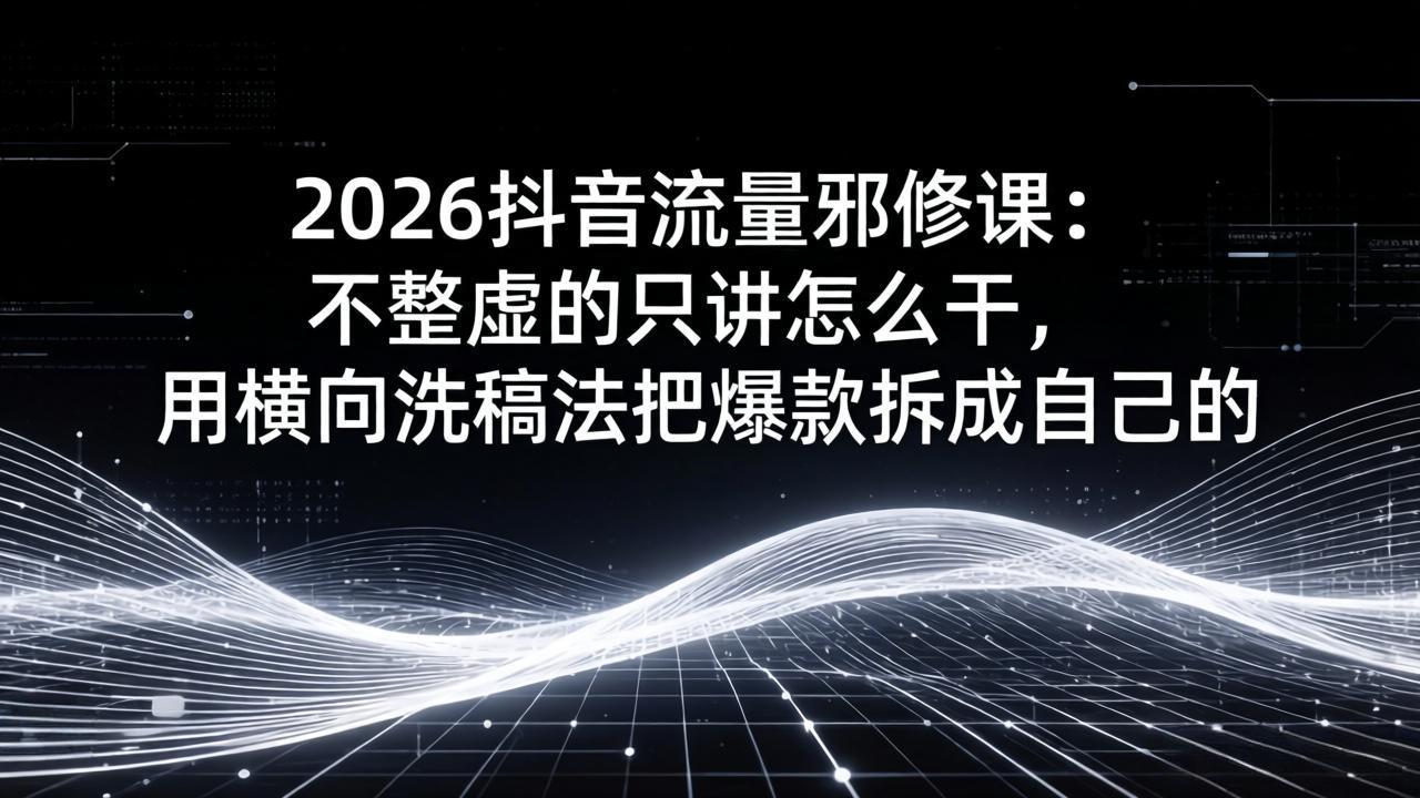 2026抖音流量邪修课:不整虚的只讲怎么干,用横向洗稿法把爆款拆成自己的-源创文化-衍智堂