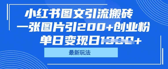 小红书图文引流搬砖，一张图片引200+创业粉，单日变现日数张-源创文化-衍智堂