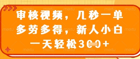 最新审核视频，几秒一单，多劳多得，新人小白一天轻松3张【揭秘】-源创文化-衍智堂
