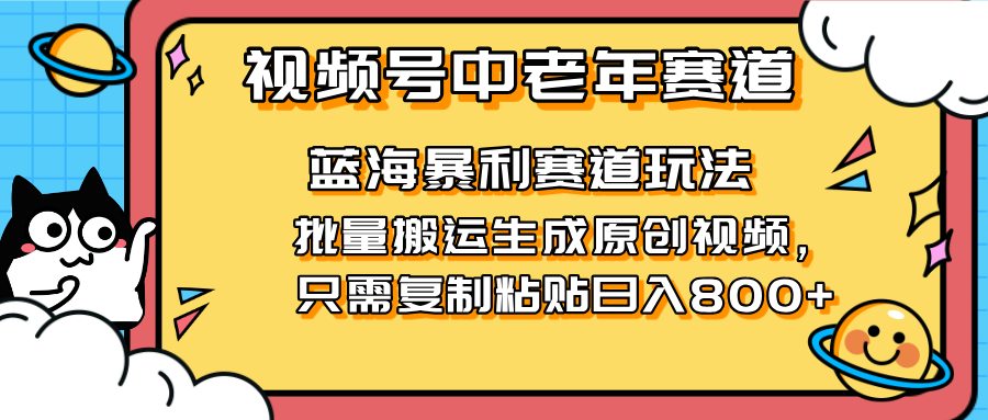（14314期）2025视频号中老年短视频蓝海暴利风口！复制粘贴搬运视频单日赚800+，无...-源创文化-衍智堂