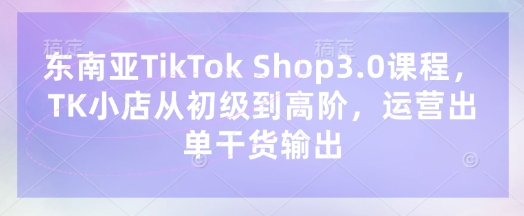 东南亚TikTok Shop3.0课程，TK小店​从初级到高阶，运营出单干货输出-源创文化-衍智堂